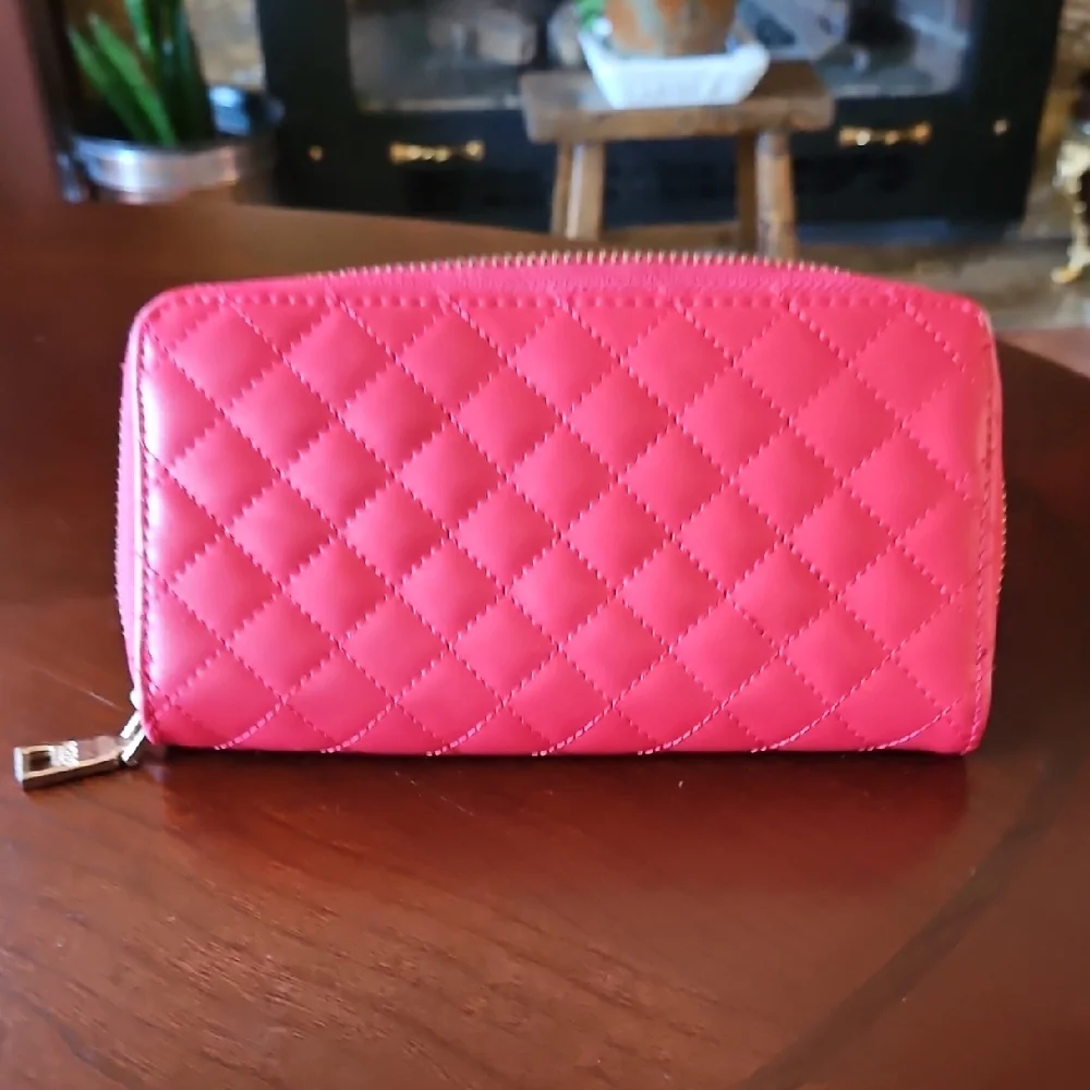 BCBG Paris Red Quilted Zip Around Continental Wallet - GUC